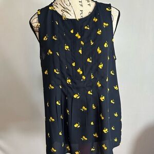 Banana Republic Blue and Yellow Sleeveless Blouse Lemons